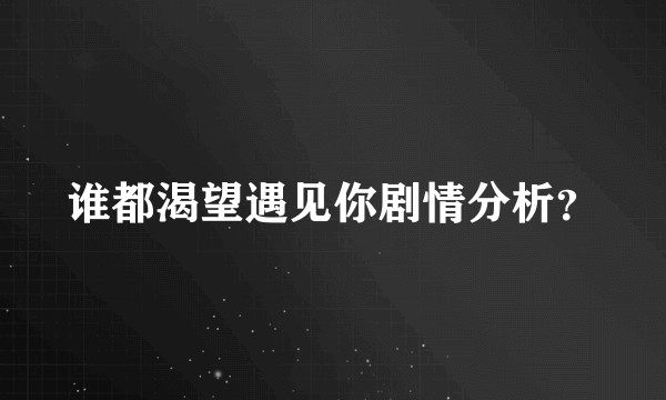 谁都渴望遇见你剧情分析？