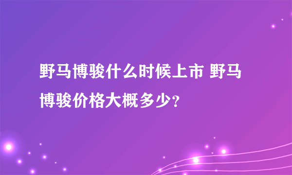 野马博骏什么时候上市 野马博骏价格大概多少？