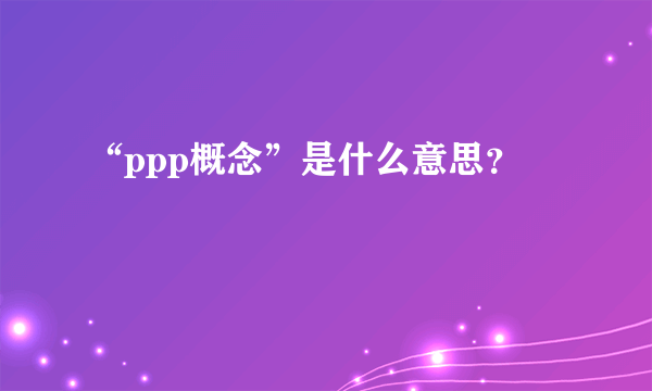 “ppp概念”是什么意思？