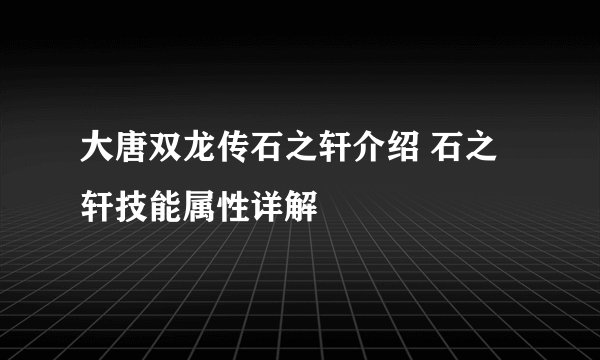 大唐双龙传石之轩介绍 石之轩技能属性详解