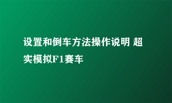 设置和倒车方法操作说明 超实模拟F1赛车