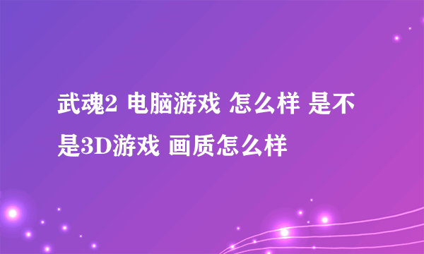 武魂2 电脑游戏 怎么样 是不是3D游戏 画质怎么样