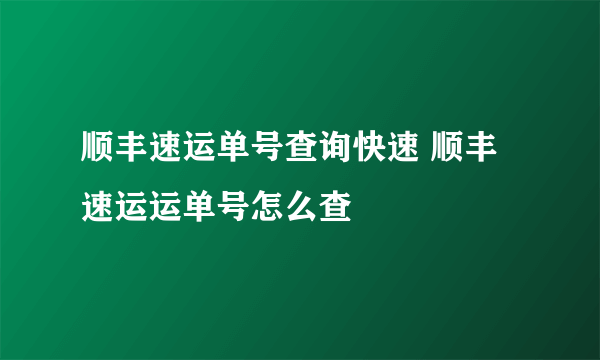 顺丰速运单号查询快速 顺丰速运运单号怎么查