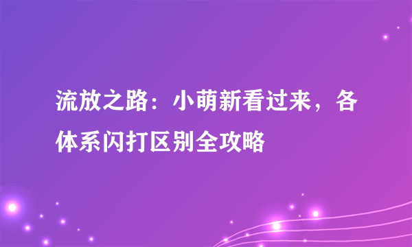 流放之路：小萌新看过来，各体系闪打区别全攻略