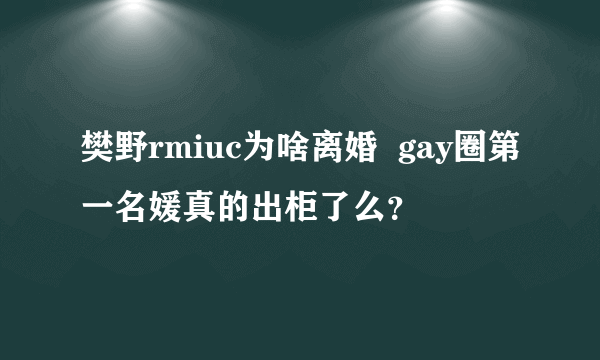 樊野rmiuc为啥离婚  gay圈第一名媛真的出柜了么？