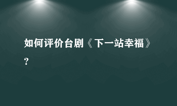 如何评价台剧《下一站幸福》？