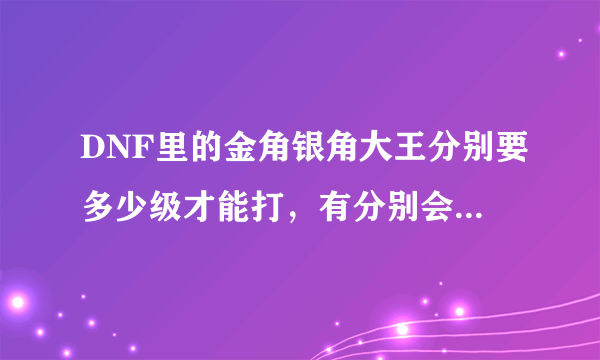 DNF里的金角银角大王分别要多少级才能打，有分别会掉什么呢?是不是像深渊一样很难打。求详细