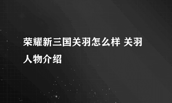 荣耀新三国关羽怎么样 关羽人物介绍