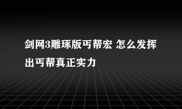 剑网3雕琢版丐帮宏 怎么发挥出丐帮真正实力