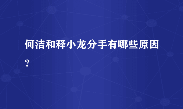 何洁和释小龙分手有哪些原因？