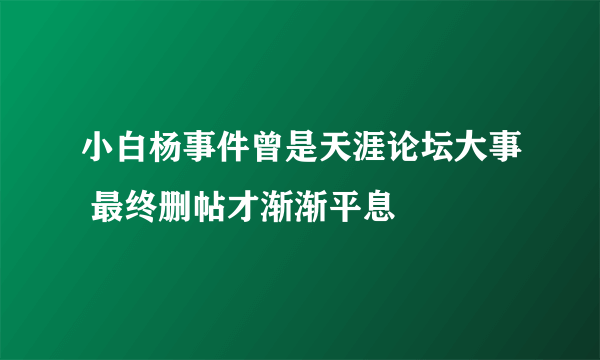 小白杨事件曾是天涯论坛大事 最终删帖才渐渐平息 