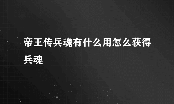 帝王传兵魂有什么用怎么获得兵魂