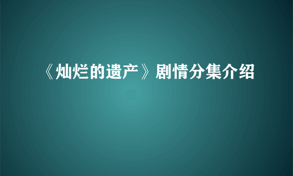 《灿烂的遗产》剧情分集介绍