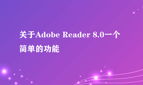 关于Adobe Reader 8.0一个简单的功能