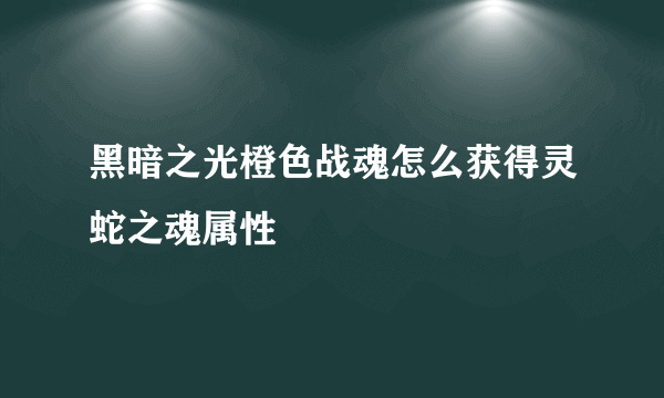 黑暗之光橙色战魂怎么获得灵蛇之魂属性