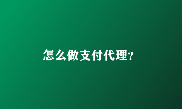 怎么做支付代理？