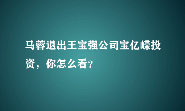 马蓉退出王宝强公司宝亿嵘投资，你怎么看？