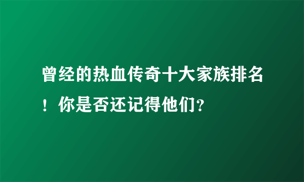 曾经的热血传奇十大家族排名！你是否还记得他们？