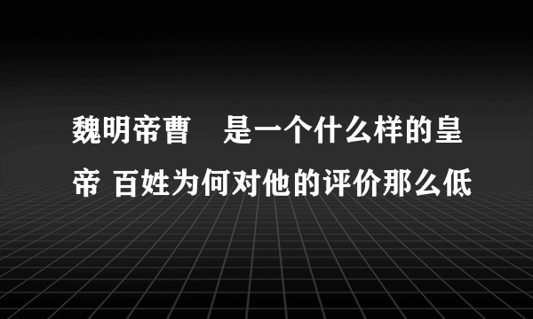 魏明帝曹叡是一个什么样的皇帝 百姓为何对他的评价那么低