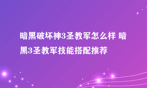 暗黑破坏神3圣教军怎么样 暗黑3圣教军技能搭配推荐