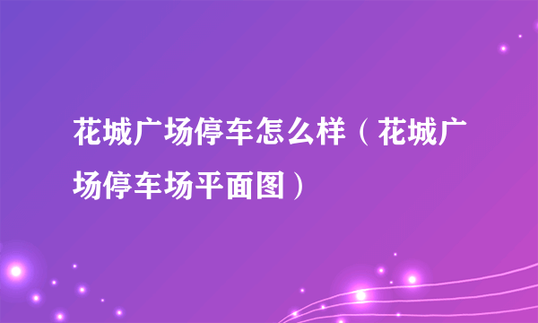 花城广场停车怎么样（花城广场停车场平面图）