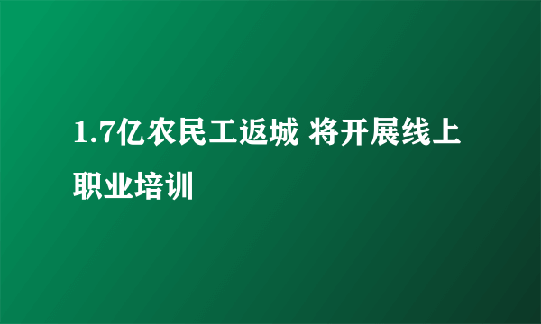 1.7亿农民工返城 将开展线上职业培训