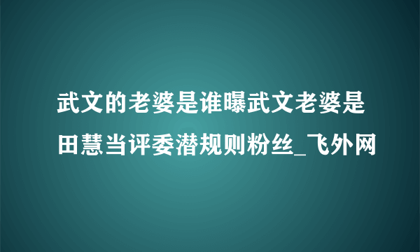 武文的老婆是谁曝武文老婆是田慧当评委潜规则粉丝_飞外网