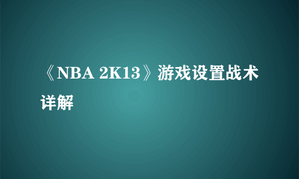 《NBA 2K13》游戏设置战术详解