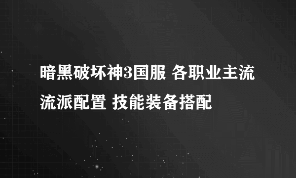 暗黑破坏神3国服 各职业主流流派配置 技能装备搭配