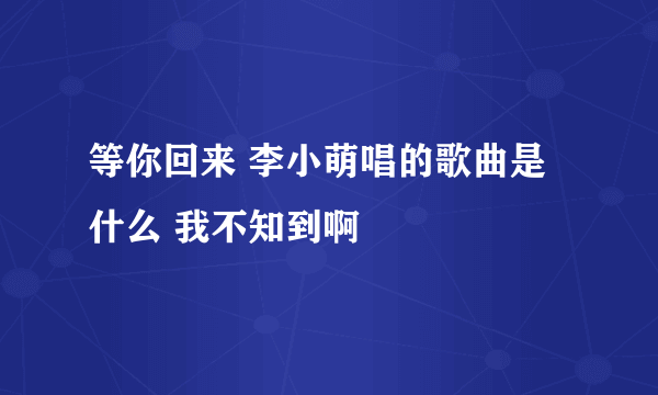 等你回来 李小萌唱的歌曲是什么 我不知到啊