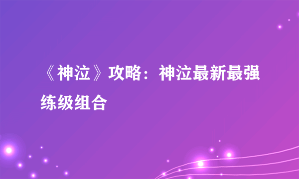 《神泣》攻略：神泣最新最强练级组合