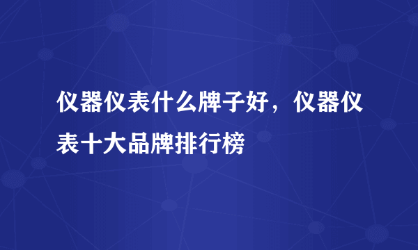 仪器仪表什么牌子好，仪器仪表十大品牌排行榜