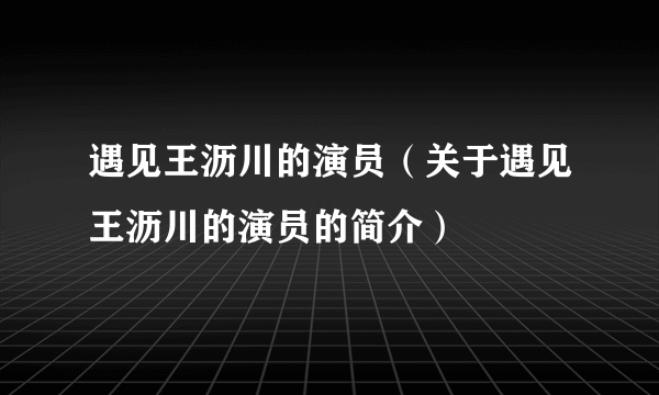 遇见王沥川的演员（关于遇见王沥川的演员的简介）