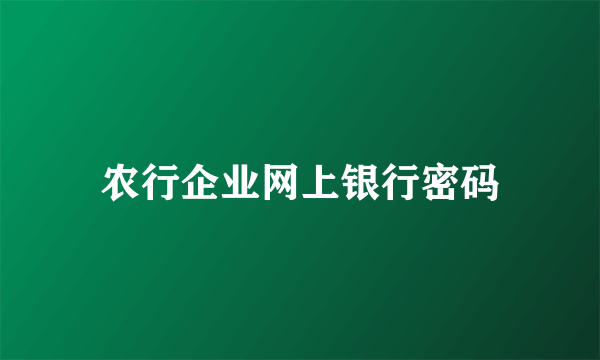 农行企业网上银行密码