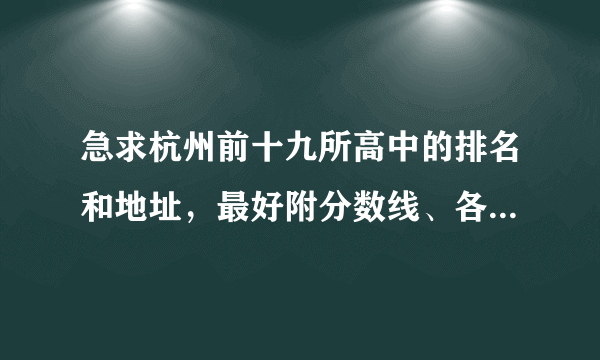 急求杭州前十九所高中的排名和地址，最好附分数线、各校注重文理科情况以及住校