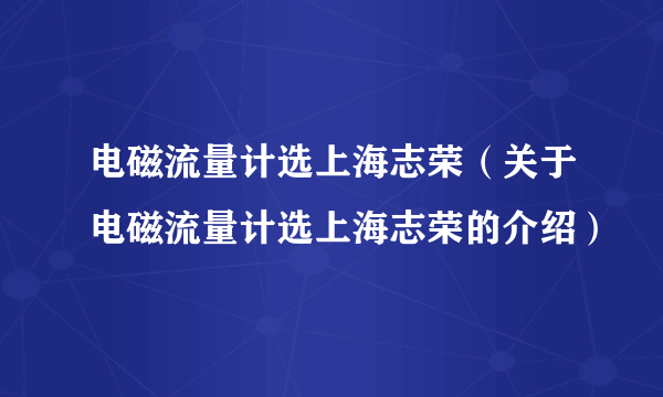 电磁流量计选上海志荣（关于电磁流量计选上海志荣的介绍）