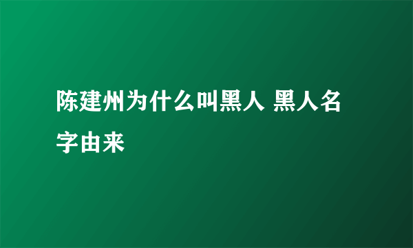 陈建州为什么叫黑人 黑人名字由来