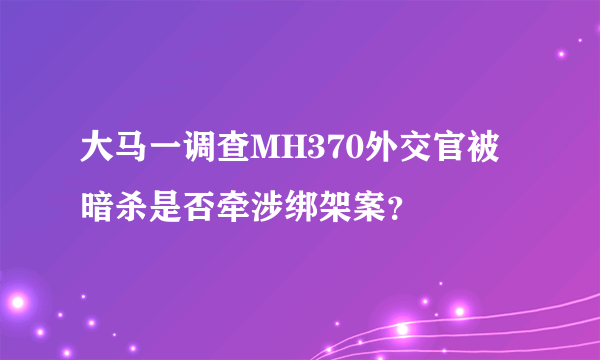 大马一调查MH370外交官被暗杀是否牵涉绑架案？