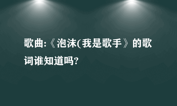 歌曲:《泡沫(我是歌手》的歌词谁知道吗?