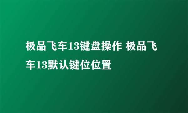 极品飞车13键盘操作 极品飞车13默认键位位置