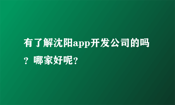 有了解沈阳app开发公司的吗？哪家好呢？