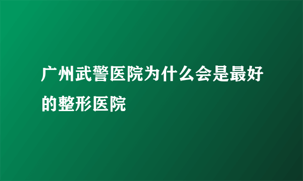 广州武警医院为什么会是最好的整形医院