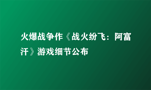 火爆战争作《战火纷飞：阿富汗》游戏细节公布