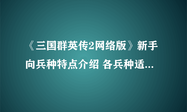 《三国群英传2网络版》新手向兵种特点介绍 各兵种适合做什么