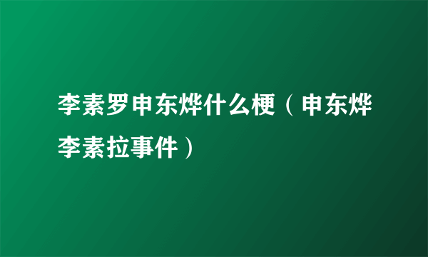 李素罗申东烨什么梗（申东烨李素拉事件）