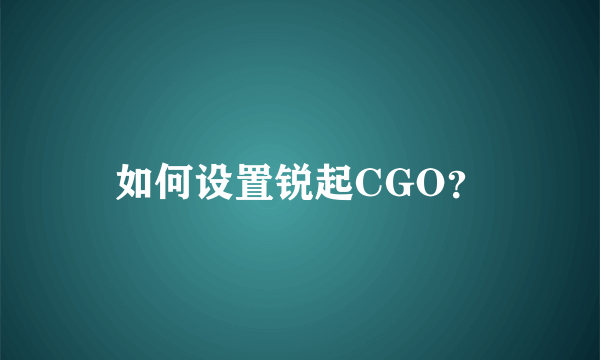 如何设置锐起CGO？