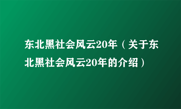 东北黑社会风云20年（关于东北黑社会风云20年的介绍）