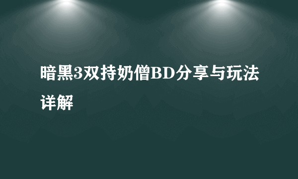 暗黑3双持奶僧BD分享与玩法详解