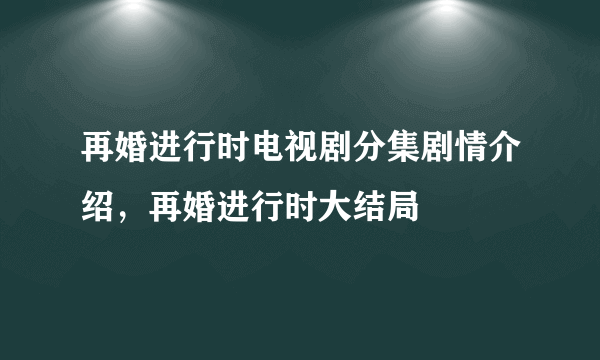 再婚进行时电视剧分集剧情介绍，再婚进行时大结局