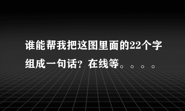 谁能帮我把这图里面的22个字组成一句话？在线等。。。。